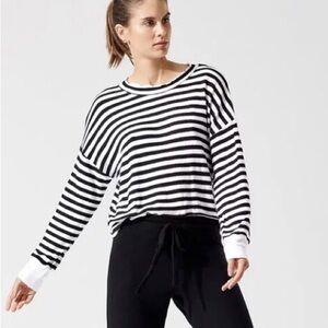 LNA Black & White Striped, Distressed Women's Top
